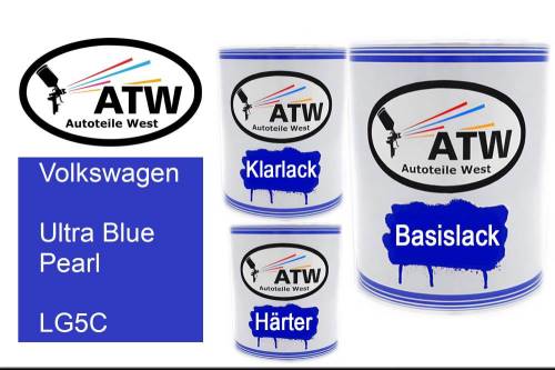 Volkswagen, Ultra Blue Pearl, LG5C: 1L Lackdose + 1L Klarlack + 500ml Härter - Set, von ATW Autoteile West.